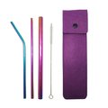 Reusable 4-in-1 Metal Straw Set With Felt Pouch (Textured)