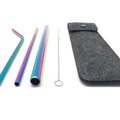 Reusable 4-in-1 Metal Straw Set With Felt Pouch