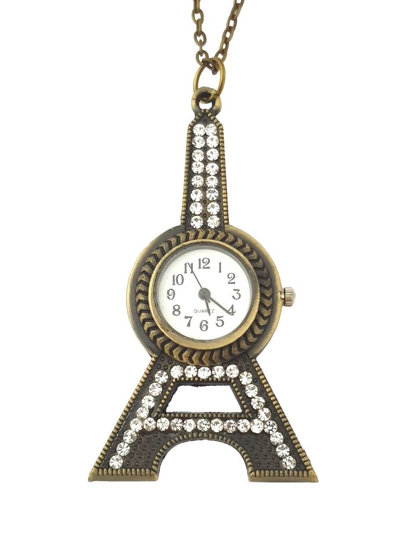 Classic Bronze Necklace Watch (Eiffel Tower)