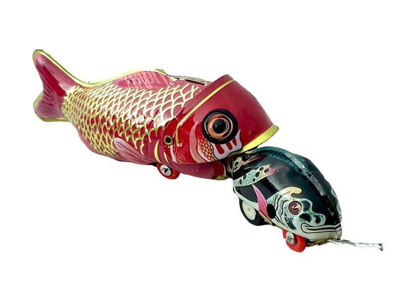Old-school Tin Toy Whale Eating Fish