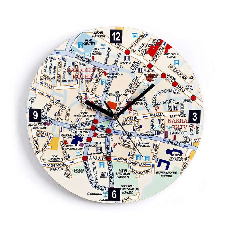 Iconic Jerusalem Map Wall Clock