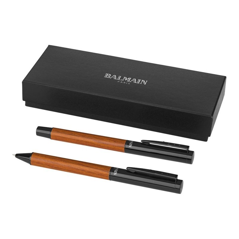 Classy Balmain Woodgrain Duo Pen Set