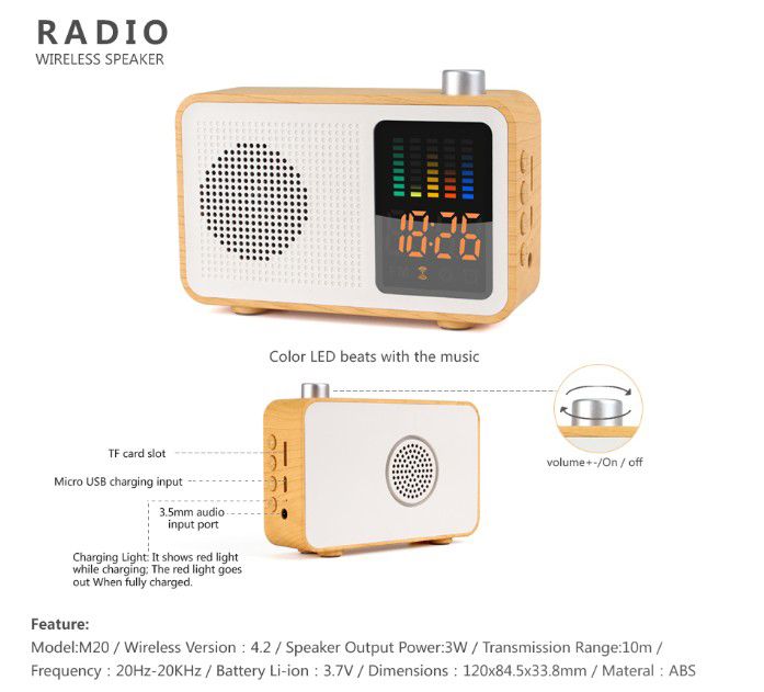 Zen Wooden Clock Radio Speaker