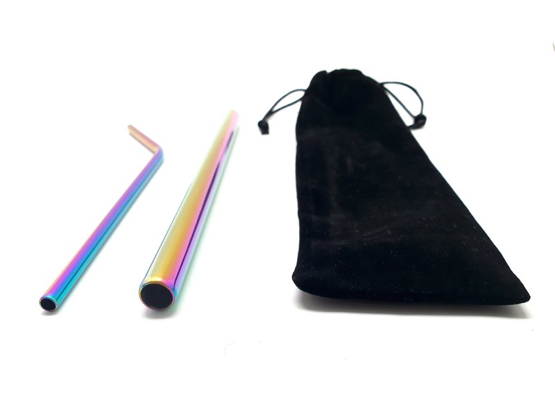 Reusable 2-in-1 Metal Straw Set With Velvet Pouch