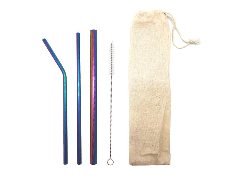 Reusable 4-in-1 Metal Straw Set With Canvas Pouch (Textured)