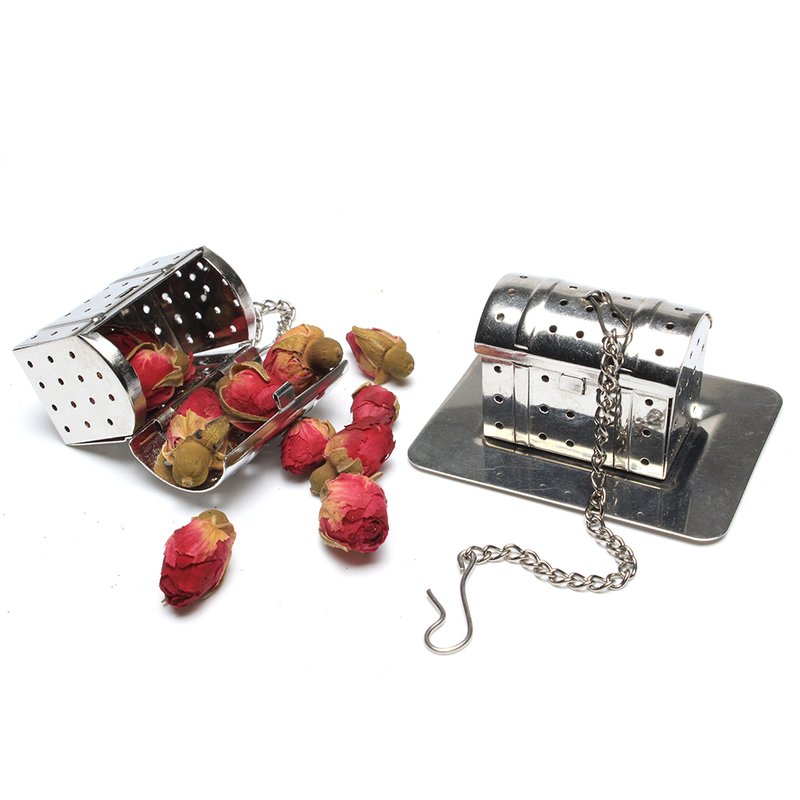 Genteel Stainless Steel Box Tea Infuser With Chain and Tray