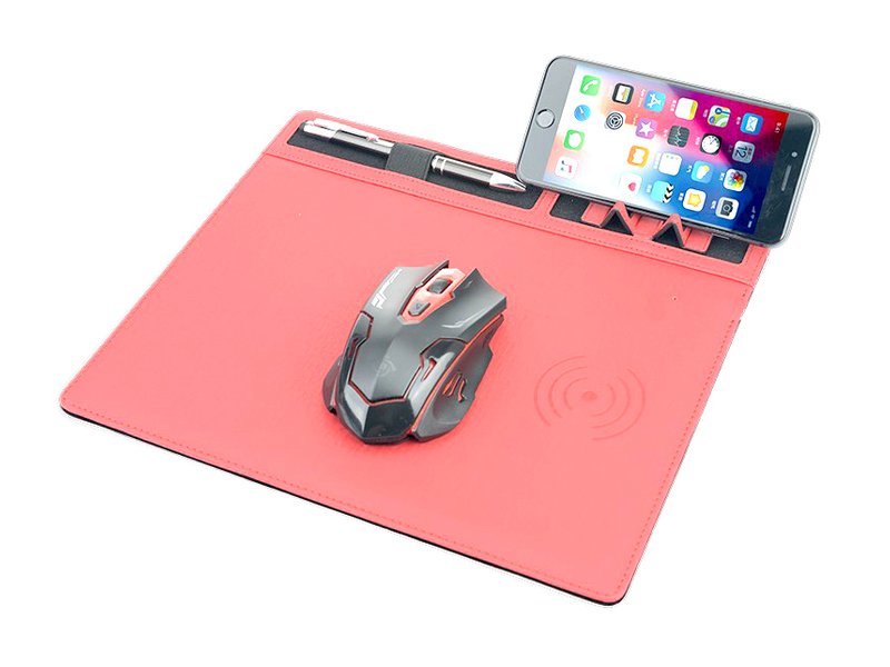 Convenient Wireless Charging PU Mouse Pad with Phone Stand