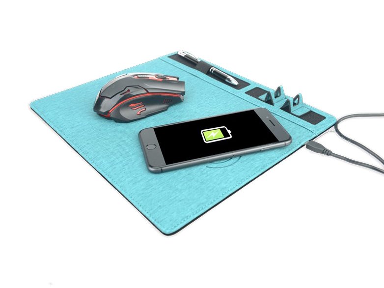 Convenient Wireless Charging PU Mouse Pad with Phone Stand