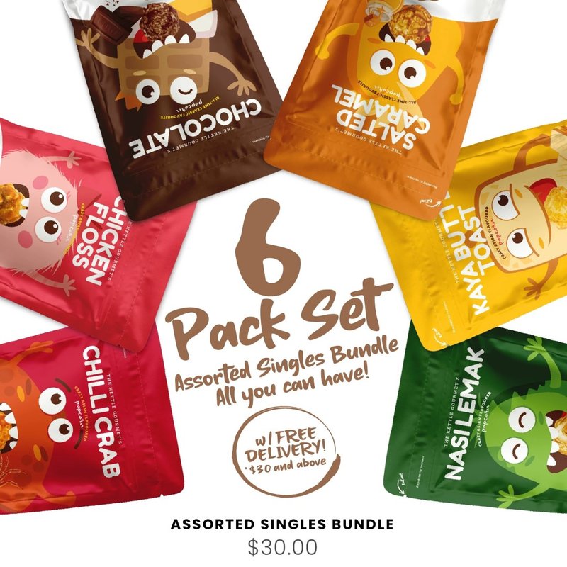 Addictive Assorted Singles Flavoured Popcorn (6-pack Bundle)